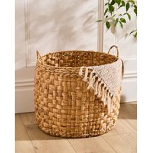 Traditional Style Wicker Large Round Indoor Storage Basket with Handles - Natural - One Size