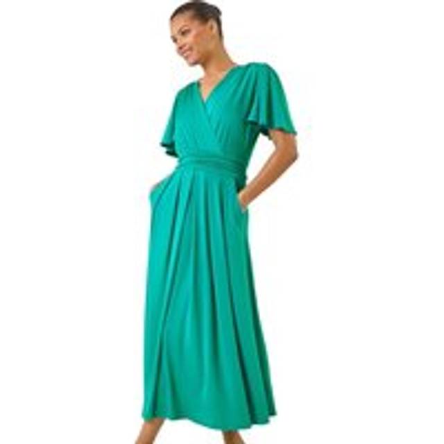 Tie Back V-Neck Stretch Midi Dress - Jade - 16