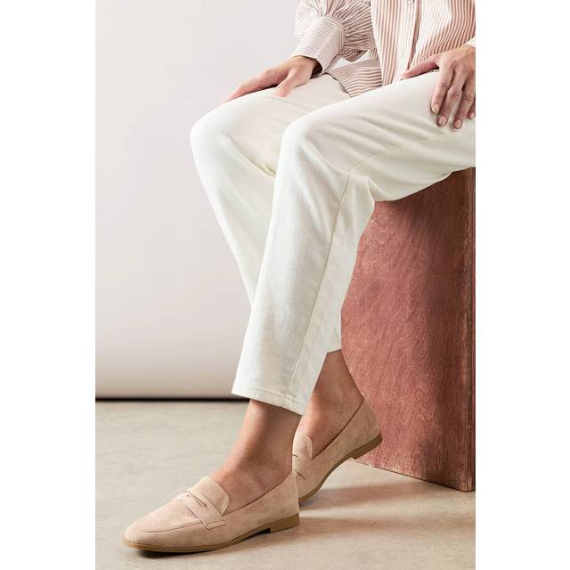 Womens Marine Faux Suede Square Toe Flat Penny Loafers - Beige - 4