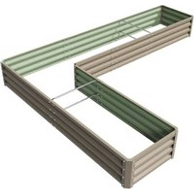 L-Shaped Galvanized Steel Raised Garden Bed - Brown - One Size