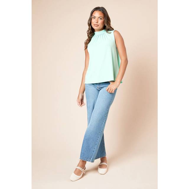 Womens High Neck Tie Back Jersey Top - Sage - 12