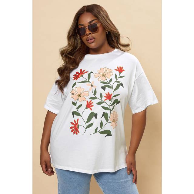 Yours Curve White Floral Print Tshirt, Women's Curve & Plus Size, Yours - 20