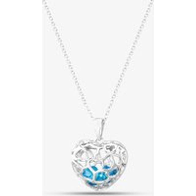 Silver Blue Cubic Zirconia Caged Heart Pendant Necklace SP01420S