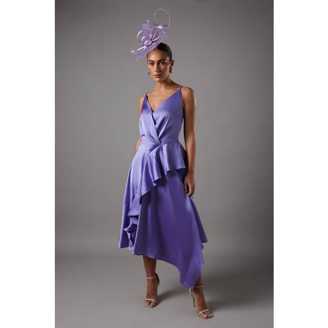 Plunge V Frill Skirt Strappy Midi Dress - Purple - 10