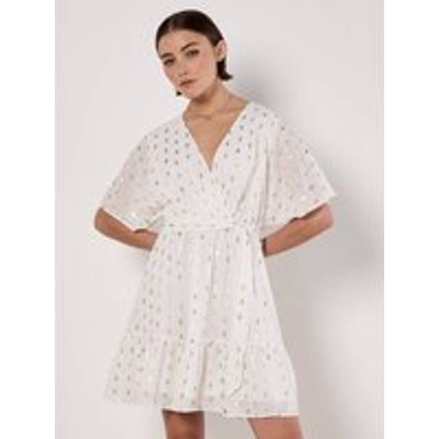 Apricot Women's White Peplum Hem Mini Wrap Dress New Look - UK 14