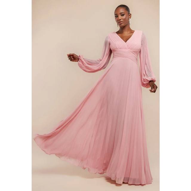 Balloon Sleeve Chiffon Maxi Dress - Blush Pink by Goddiva - 12