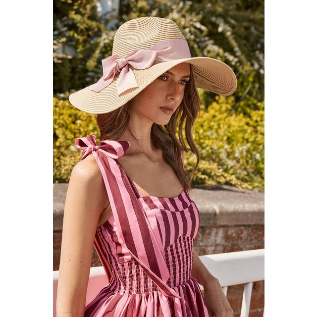 Lisa Tan Summer Straw Hat with Bow Detail - Natural - One Size