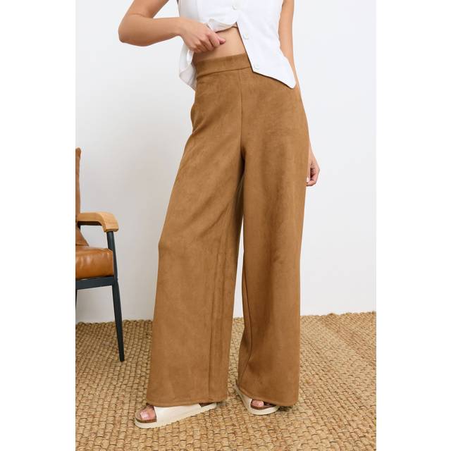 Pixiegirl Camel Brown Suedette Wide Leg Trousers 10 Pixiegirl | Petite Women's Wide Leg Trousers
