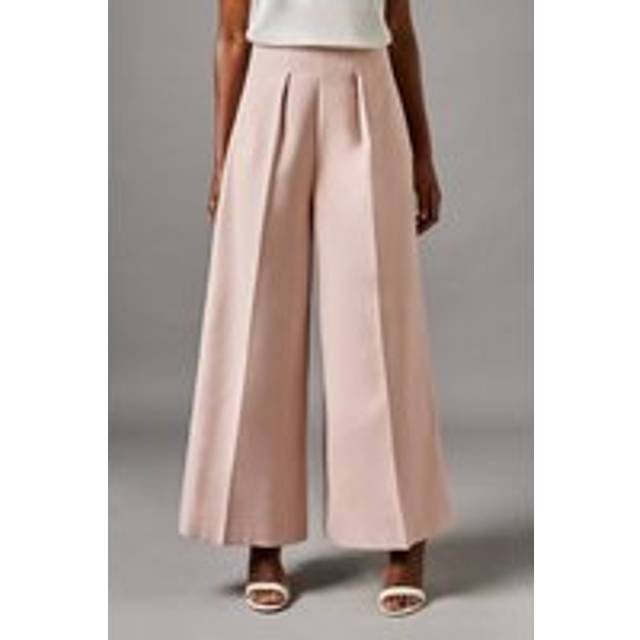 Tailored Cropped Wide Leg Trousers - Pink - 8