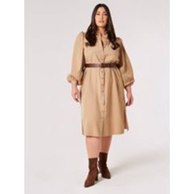 Womens Curve Shirt Midi Dress - Beige - 20
