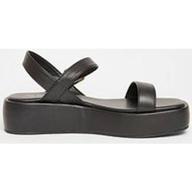 Black Faux Leather Flatform Sandals - 6