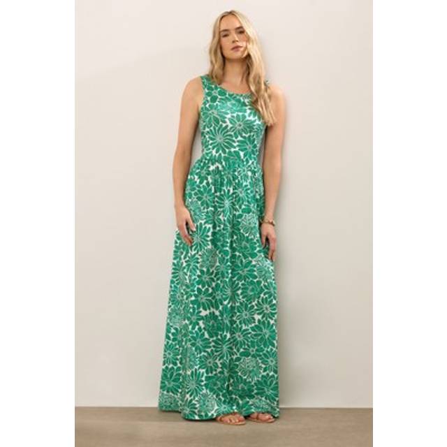 Lts Tall Green Floral Print Sleeveless Maxi Dress 22-24 Lts | Tall Women's Maxi Dresses