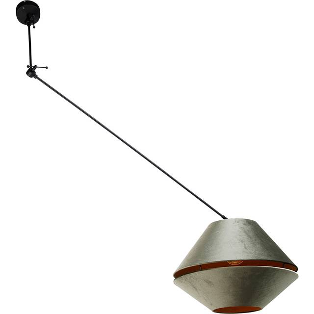 Pendant Lamp Black with Double Velvet Lampshade Green with Gold Interior - Blitz