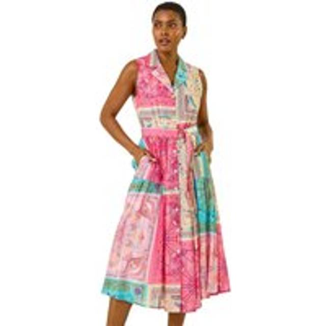 Patchwork Belted Shirt Dress - Pink - 16