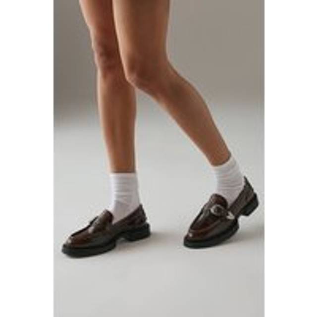 Womens Faith: Betsy Leather Western Buckle Chunky Loafers - Brown - 5