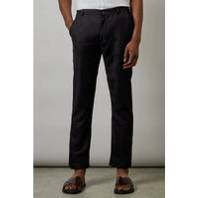 Mens Black Linen Blend Trousers - S