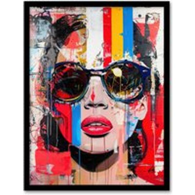 Beautiful Vintage Lady Shades Street Art Graffiti Framed Art Print - Multi - W12 inch x H16 inch