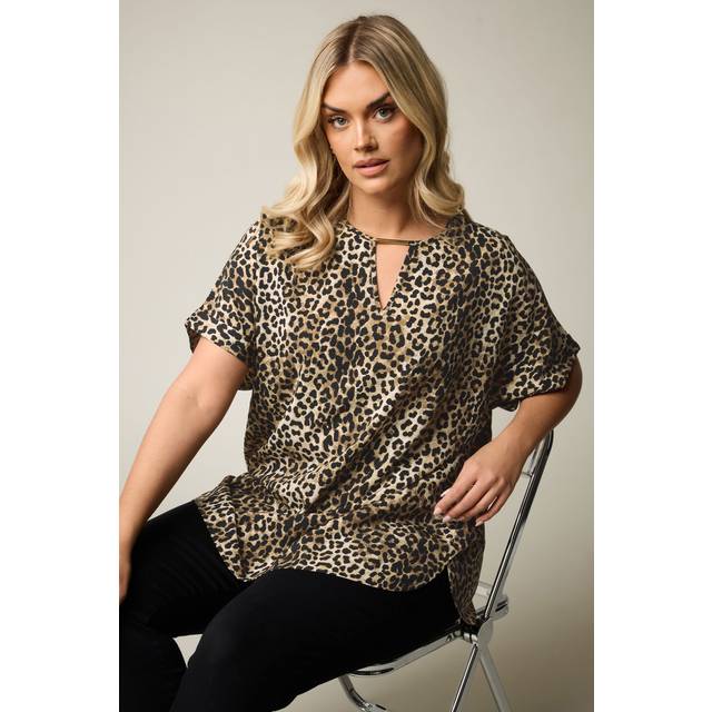 Yours Curve Brown Leopard Print Metal Trim Blouse, Women's Curve & Plus Size, Yours - 20