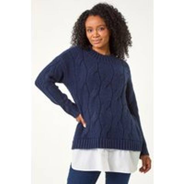 Cable Knit Mock Shirt Jumper - Navy - 14