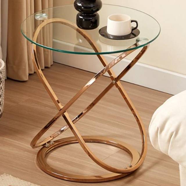 Kosy Koala - Gold End Table with Glass Top and Chrome Legs, Modern Round Side Table for Living Room or Bedroom