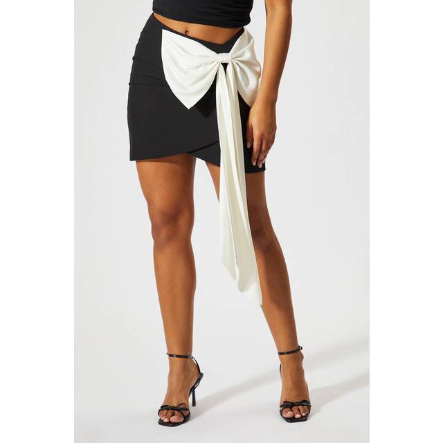MISSPAP Women's Contrast Bow Drape Mini Skirt in Black | Size: 6