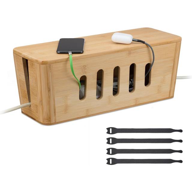 Cable box organiser bamboo socket box cable holder wire management covered