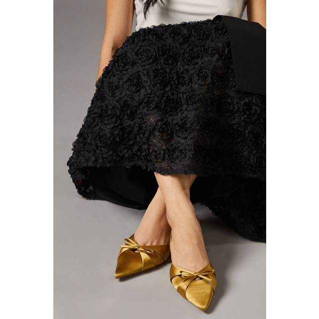 Iserene Satin Bow Detail Slingback Kitten Heel Court Shoes - Ochre - Orange - 6