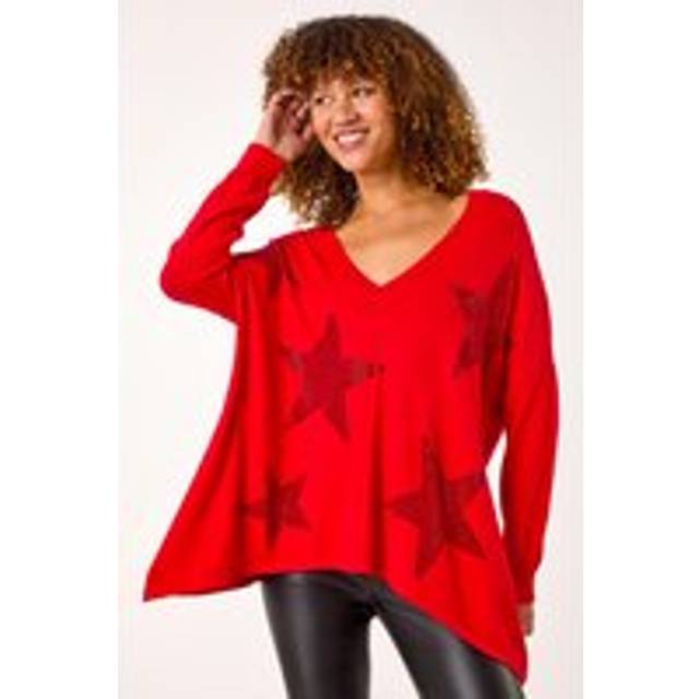 Star Detail Hanky Hem Knit Jumper - Red - 10
