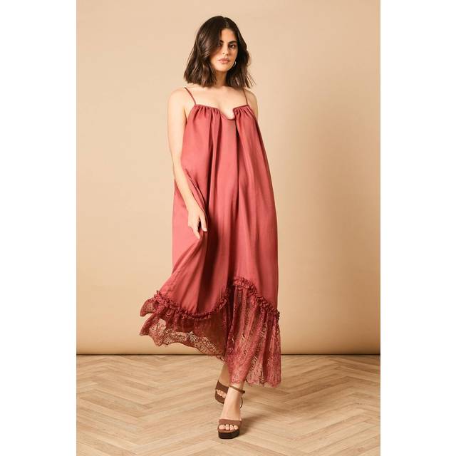 Babydoll Floaty Lace Detail Maxi Dress - Rust - 8