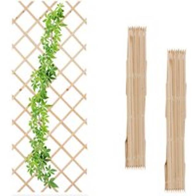 Relaxdays - Extendable Trellis, Set of 3, 180 x 90 cm, Wood, Wall-Mounted, Climbing Support, for Plants & Flowers, Natural