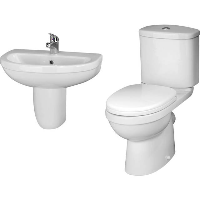Vito bathroom round ceramic bundle with toilet pan, cistern, seat, 550mm 1 tap h