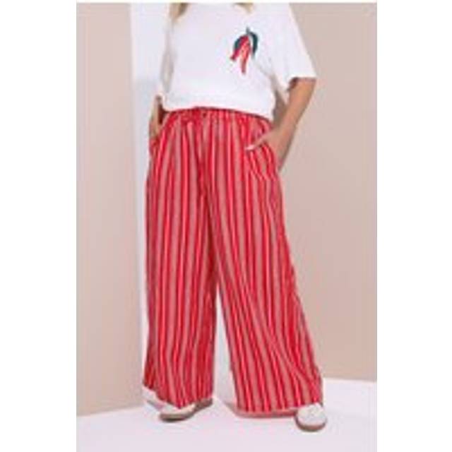 Yours Curve Red Textured Stripe Wide Leg Trousers, Women's Curve & Plus Size, Yours - 28