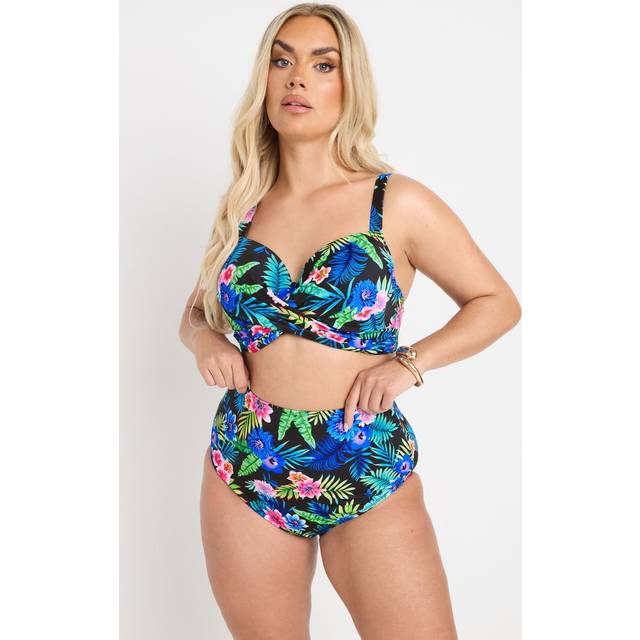 Yours Curve Black Tropical Floral Print High Waisted Bikini Briefs - 22
