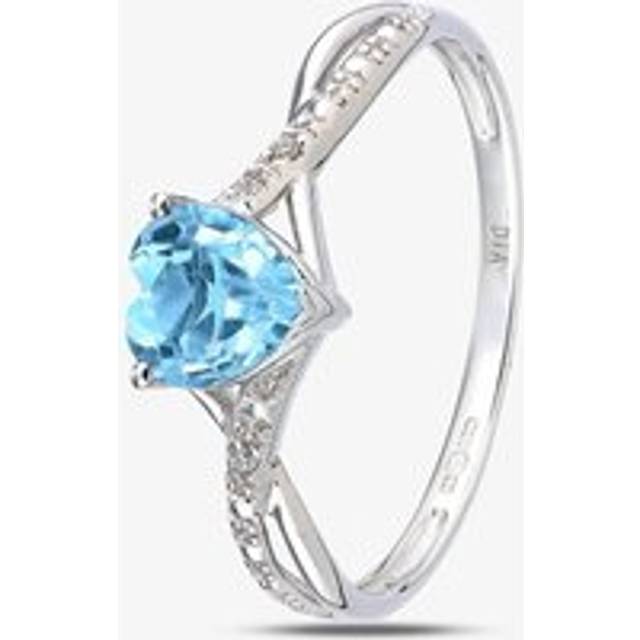 9ct White Gold Heart Cut Blue Topaz Diamond Set Shoulder Ring PR12710WBT N - Silver