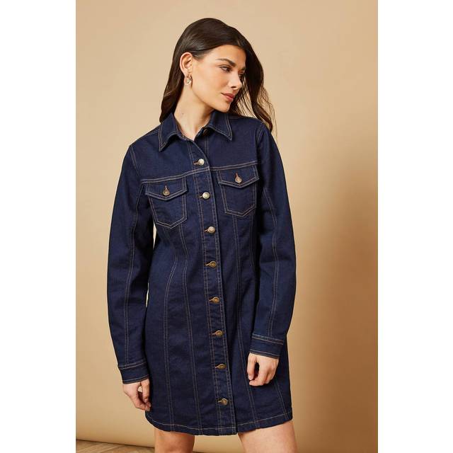 Long Sleeve Fitted Denim Mini Dressindigo - Light Wash,Indigo - 16,14,12,10,8,6
