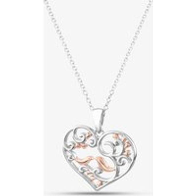 Silver Rose Gold Plated Cut Out Patterned Heart Pendant Necklace SP04378A - Two Colour