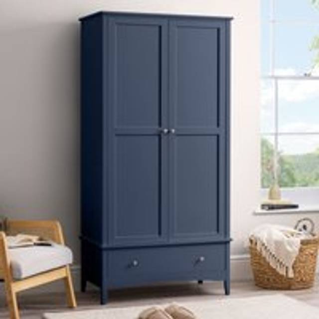 Navy Double Wardrobe with Drawer 2 Door Bedroom Storage Furniture Cupboard - One Size