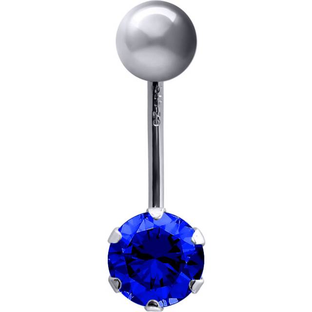 (9ct White gold, Blue) Jewelco London Ladies 9ct Yellow Gold 6mm Cubic Zirconia Solitaire Banana Belly Bar Body Piercing 10mm - JBJ100-101