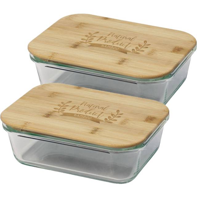 Glass Storage Container Rectangle 1000ml Food Box Airtight w/ Bamboo Lid 2pc Set