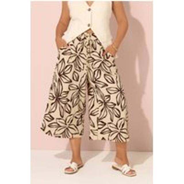 Yours Curve Stone Brown Textured Floral Midaxi Culottes, Women's Curve & Plus Size, Yours - 14