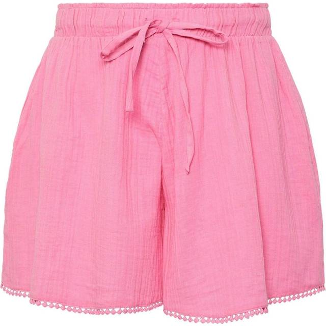 Yours Curve Pink Crinkle Crochet Trim Shorts, Women's Curve & Plus Size, Yours - 20