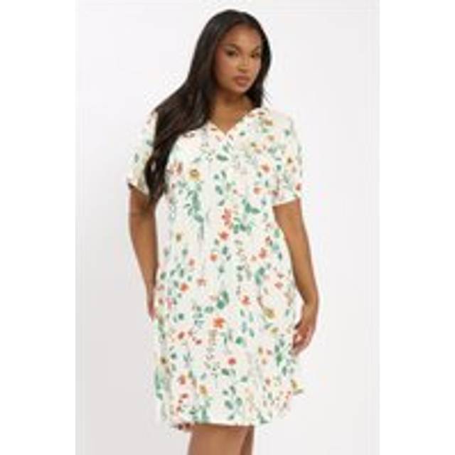 Yours Curve White Floral Pleat Front Tunic Dress, Women's Curve & Plus Size, Yours - 20