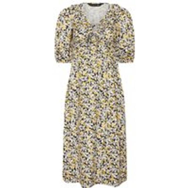Pixiegirl Petite Yellow Ditsy Floral Frill Tie Midi Dress 10 Pixiegirl | Petite Women's Floral Dresses