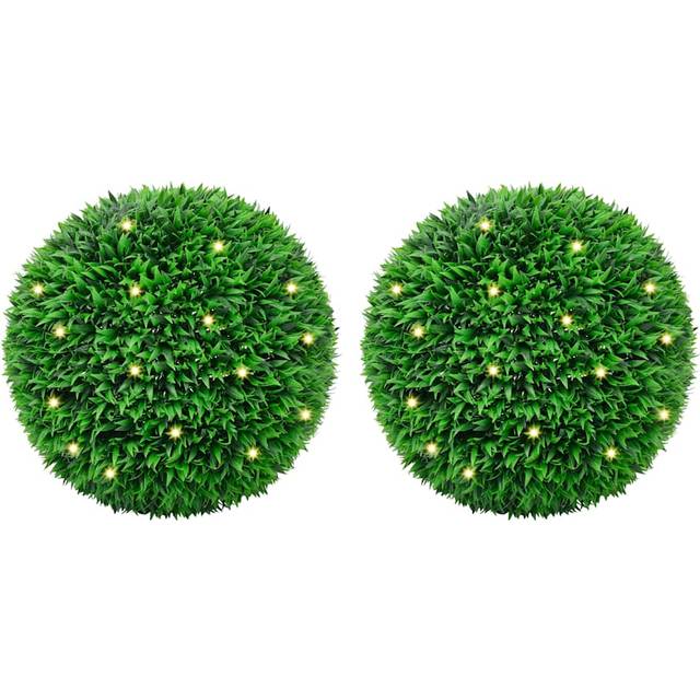 vidaXL Artificial Boxwood Balls with LED Lights 2 pcs Green 55 cm