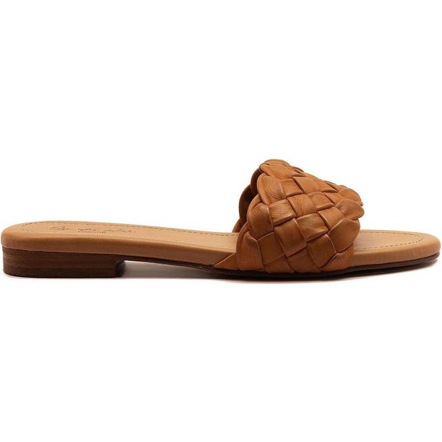 'CLERKENWELL' Leather Sandals Open Toe Flat Sandals - Tan - 6