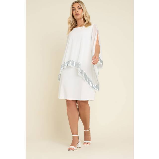 Yours Curve White Sequin Trim Cape Dress, Women's Curve & Plus Size, Yours - 26-28