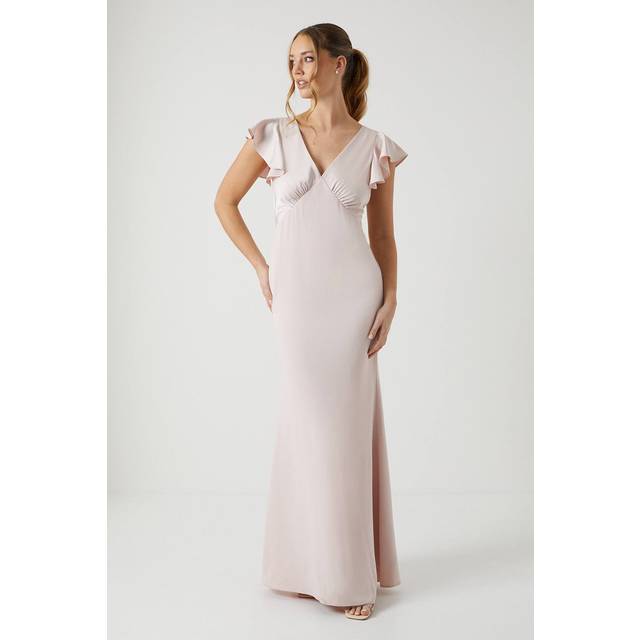 Coast Honoured V Neck Angel Short Sleeve Satin Maxi Bridesmaid Dress - Pink - 18
