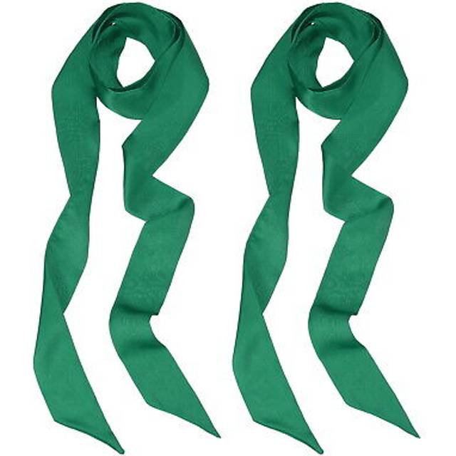 2 pcs stylish ribbon scarf solid color skinny scarf long satin sash deep green