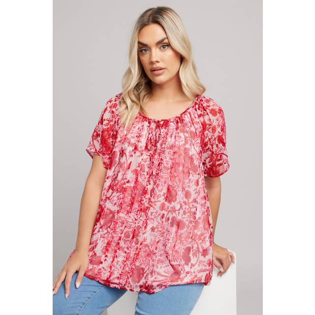 Yours Curve Pink Floral Tie Front Pintuck Blouse, Women's Curve & Plus Size, Yours - 38-40