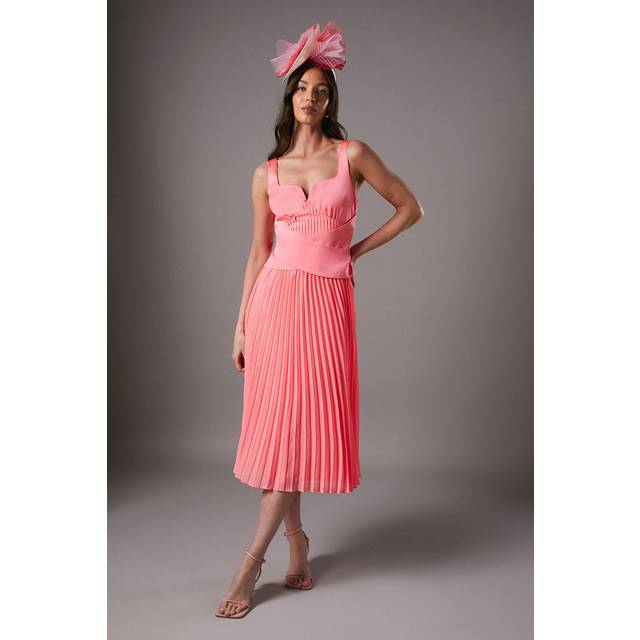 Lisa Tan Peplum Cross Detail Pleated Midi Dress - Pink - 10